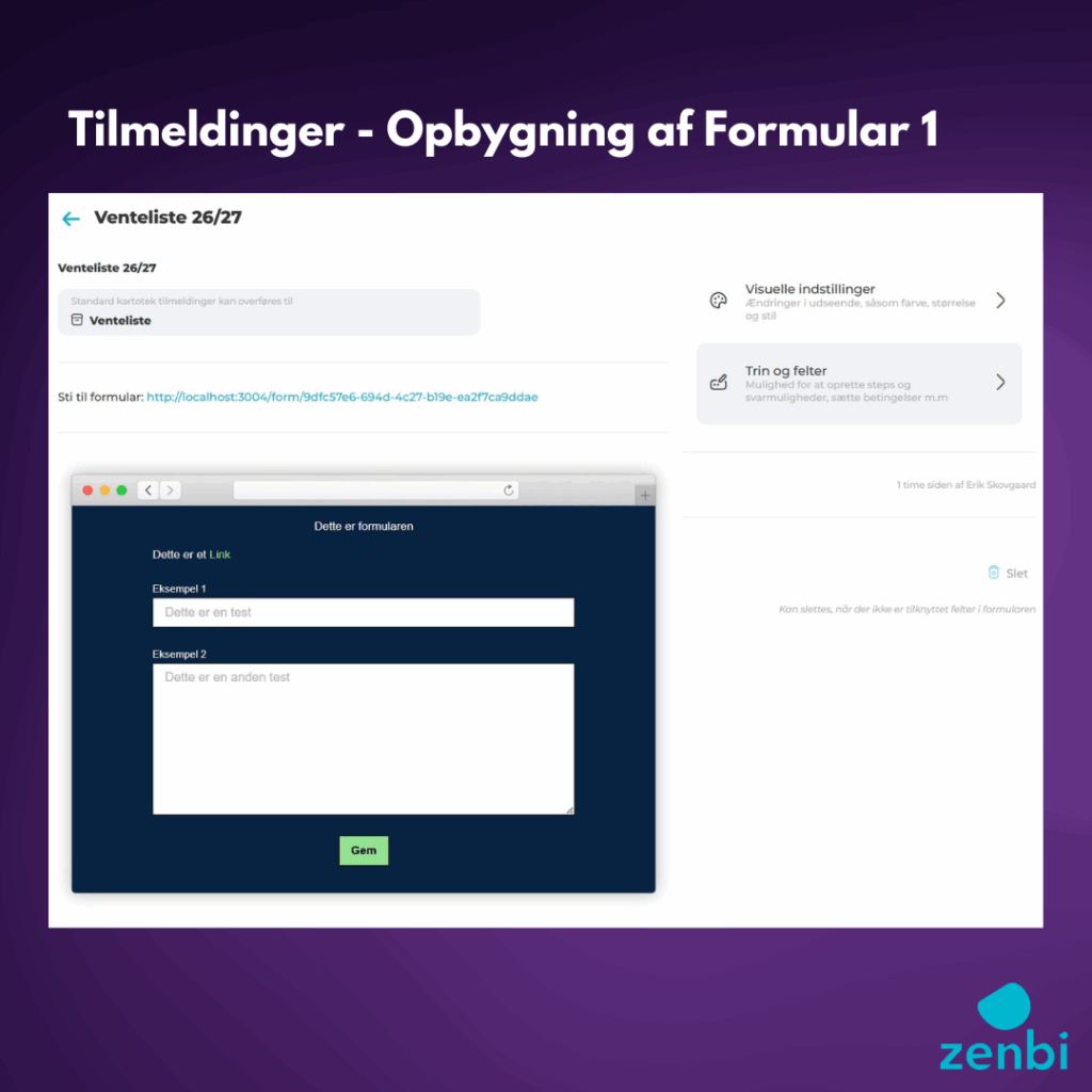 Tilmeldingsmodul i Zenbi